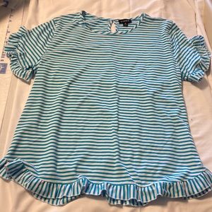 T-shirt by Links in teal and white stripes